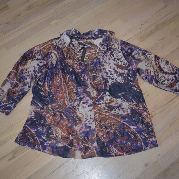 Elie Tahari Multi Color Paisley Long Sleeve Top - Picture 2 of 10